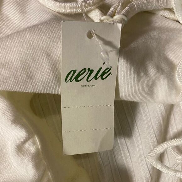 Aerie White Ribbed Lace Appliqué Back Crop Top Bralette NWT Size Medium - Picture 8 of 9